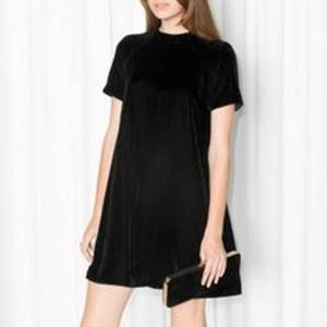 & Other Stories Paris Atelier Size 4 A-Line Black Velvet Dress Mock Neck